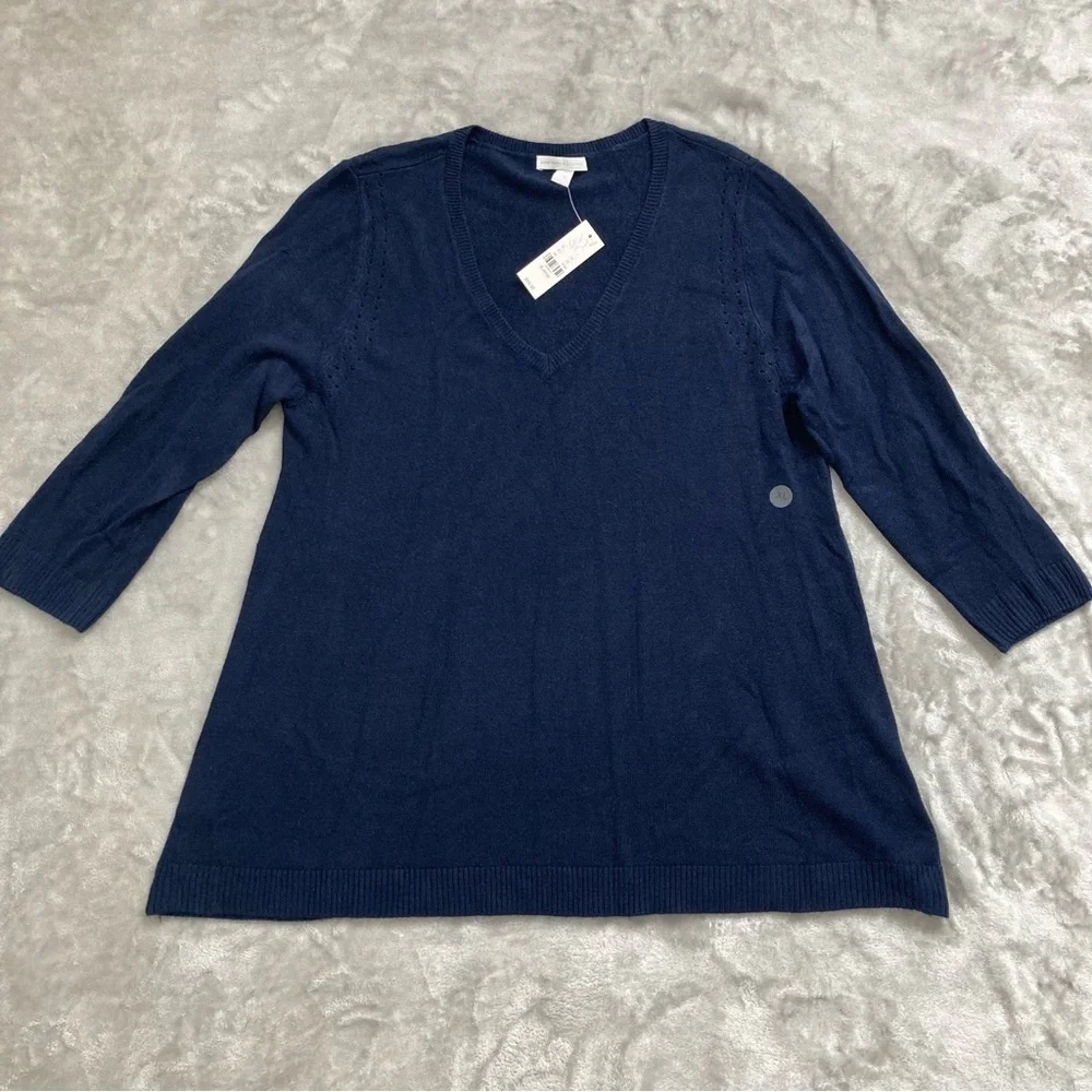New York & Company Navy Blue V-Neck Sweater Pullover Top NWT Size XL